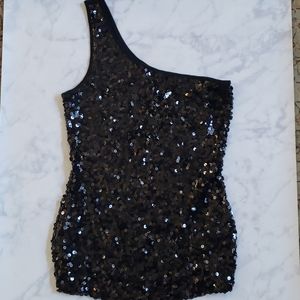 Black sequin one shoulder top